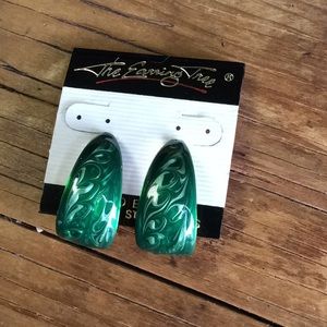 Green Swirl Moon Hoop Earrings